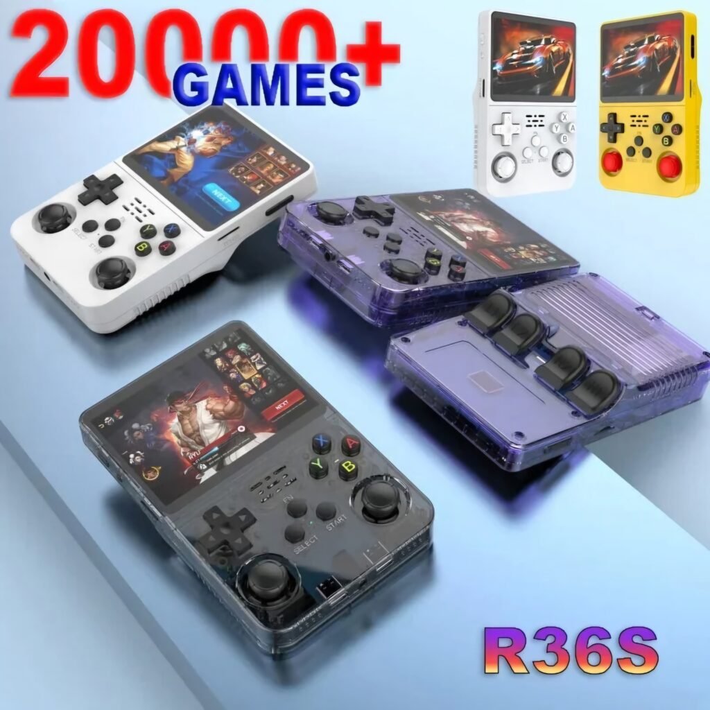 Boyhom R36S retro handheld game console transparent black