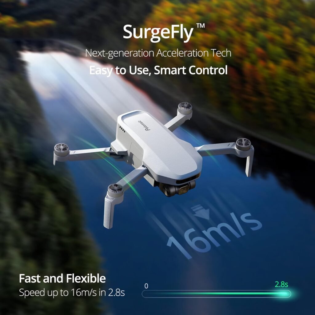 Potensic Atom SE drone flying at 16m/s speed using SurgeFly acceleration technology.
