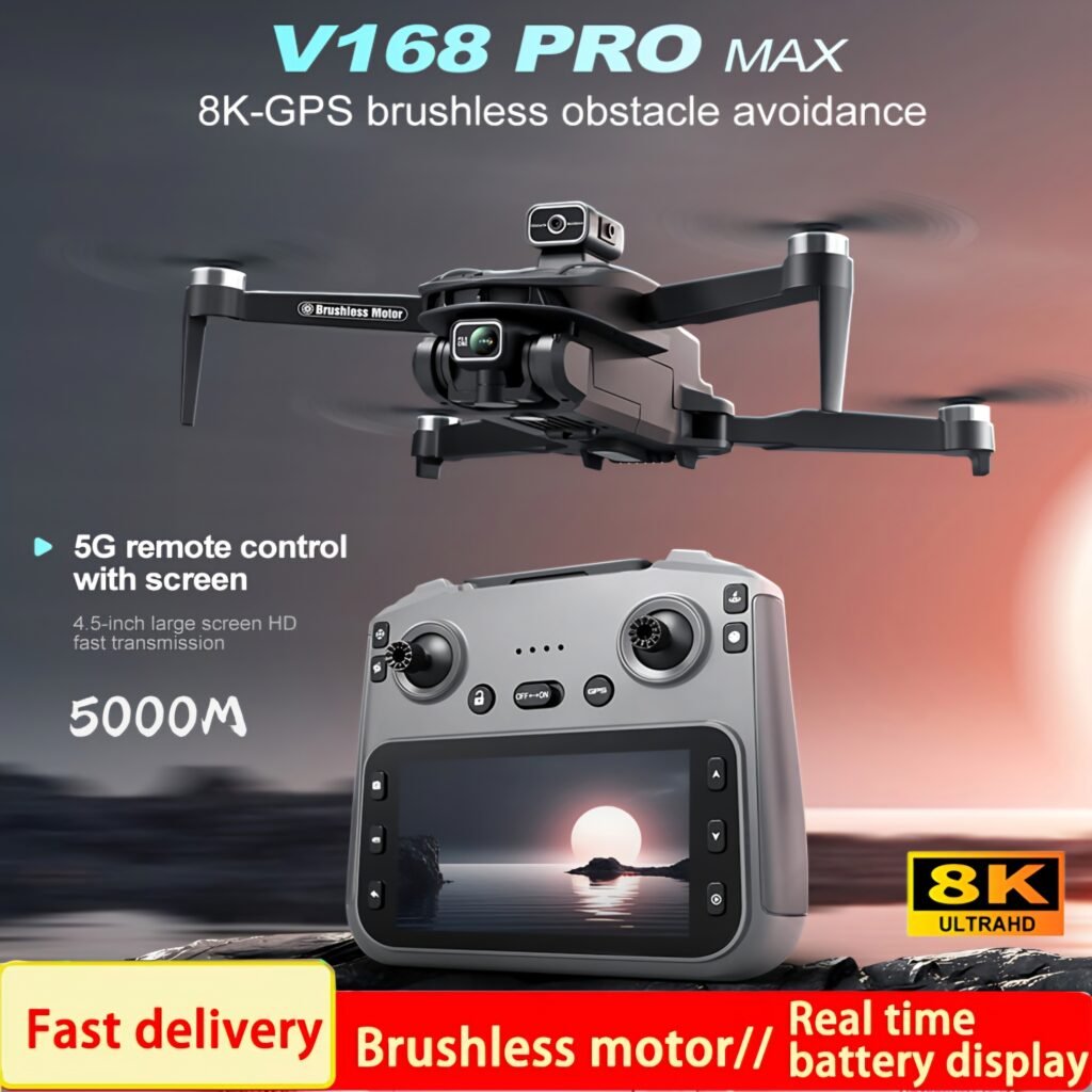 V168 Pro MAX drone with 4.5 inch screen remote controller and 8K camera review