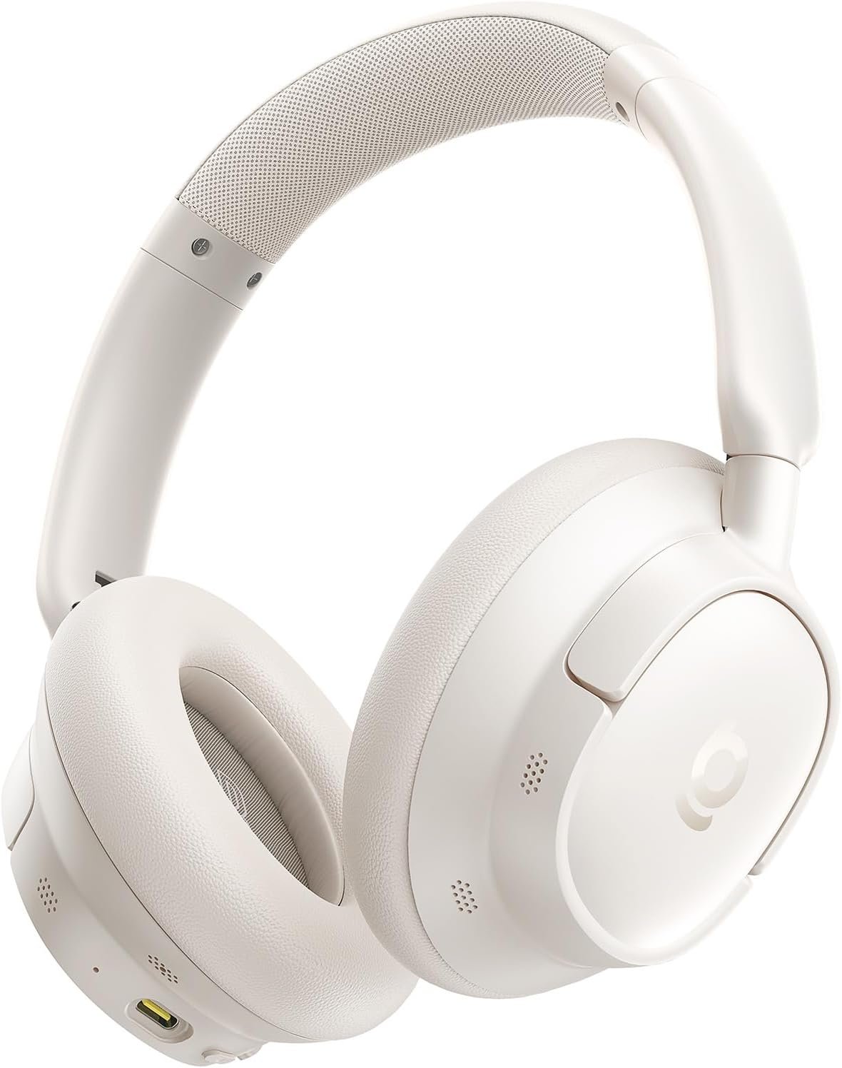 White Baseus Bowie H1s over-ear wireless headphones in white, featuring a breathable mesh headband and comfortable plush ear cushions.