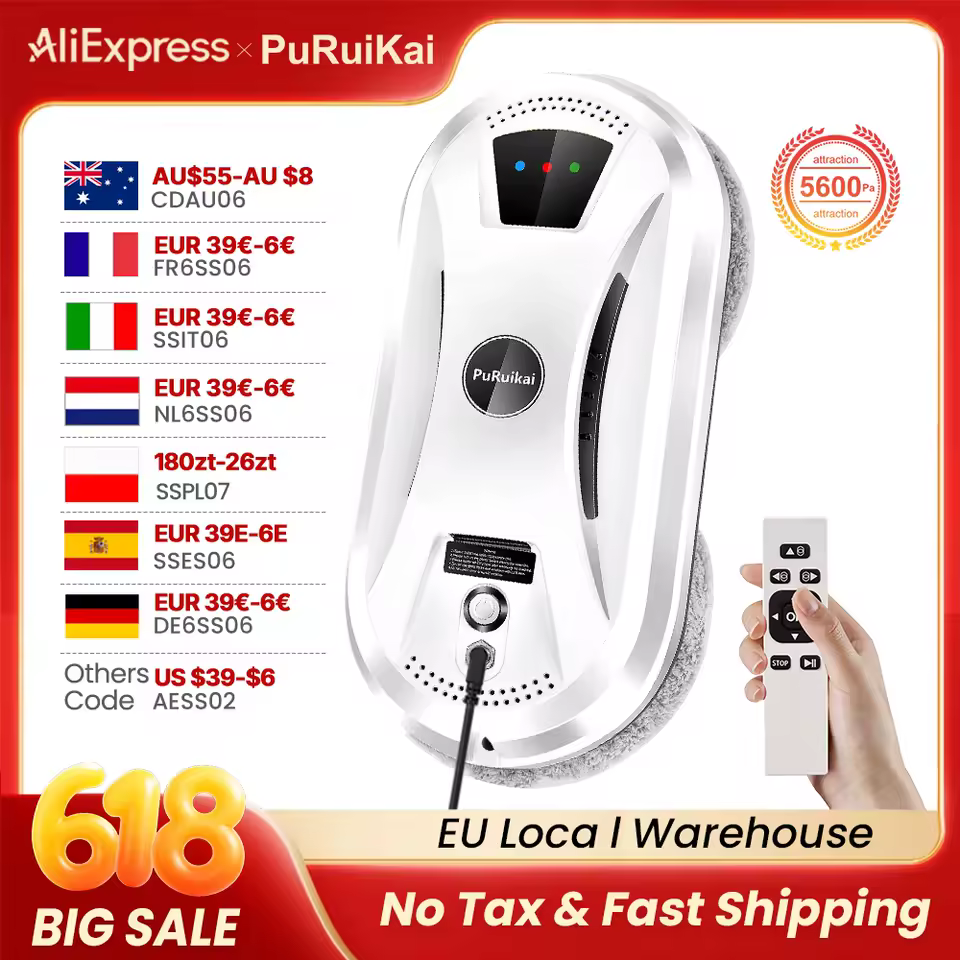 PuRuiKai automatic glass cleaner robot with 5600Pa suction - the best window cleaning robot tool for high rise glass