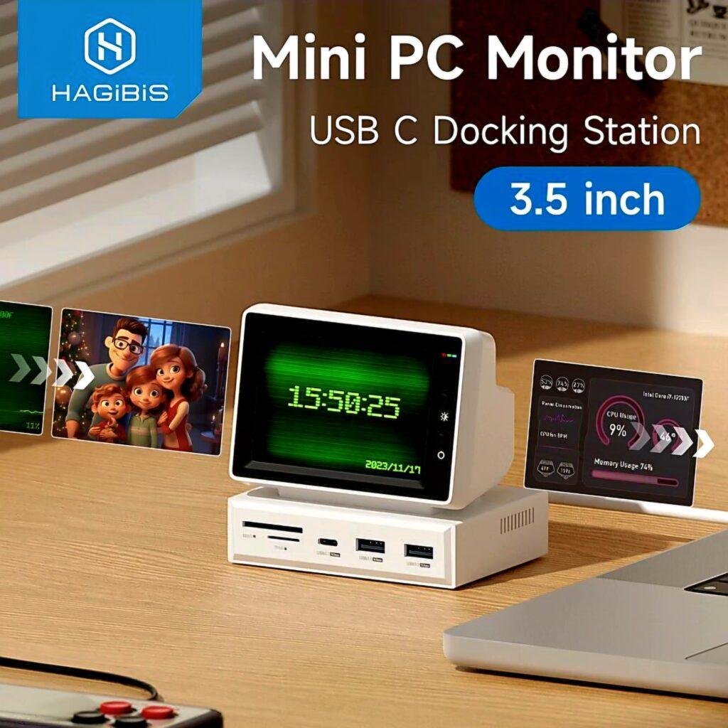 Hagibis Mini PC Monitor USB C Docking Station with AIDA64 display