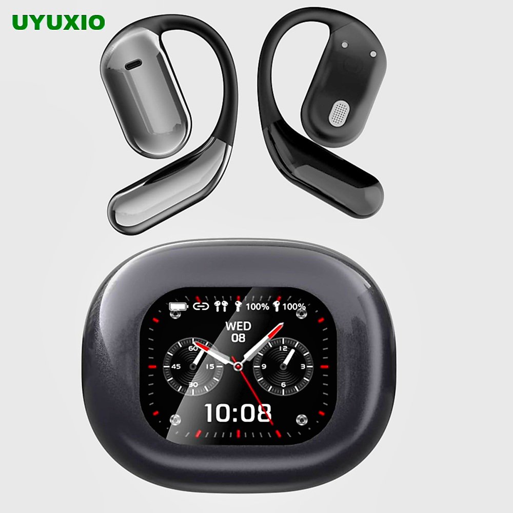 UYUXIO AI Language Translation Earbuds with LCD touch screen charging case and open ear design