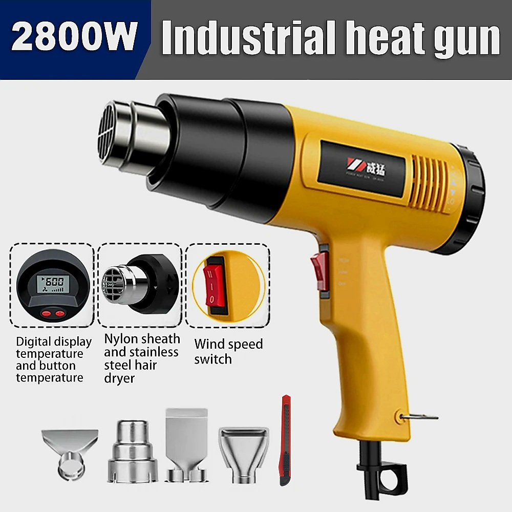2800W industrial heat gun with LCD digital display and nozzle accessories