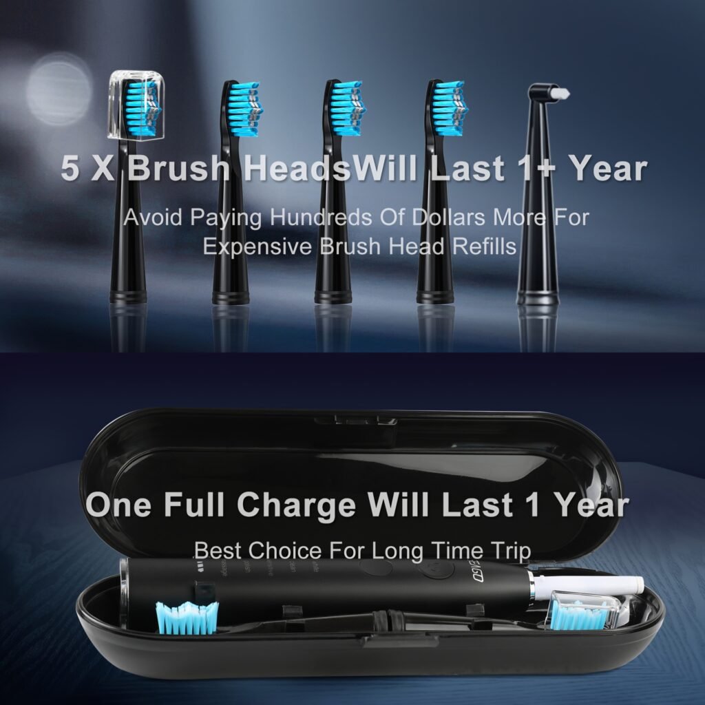Seago SG-575 replacement brush heads and portable travel case.