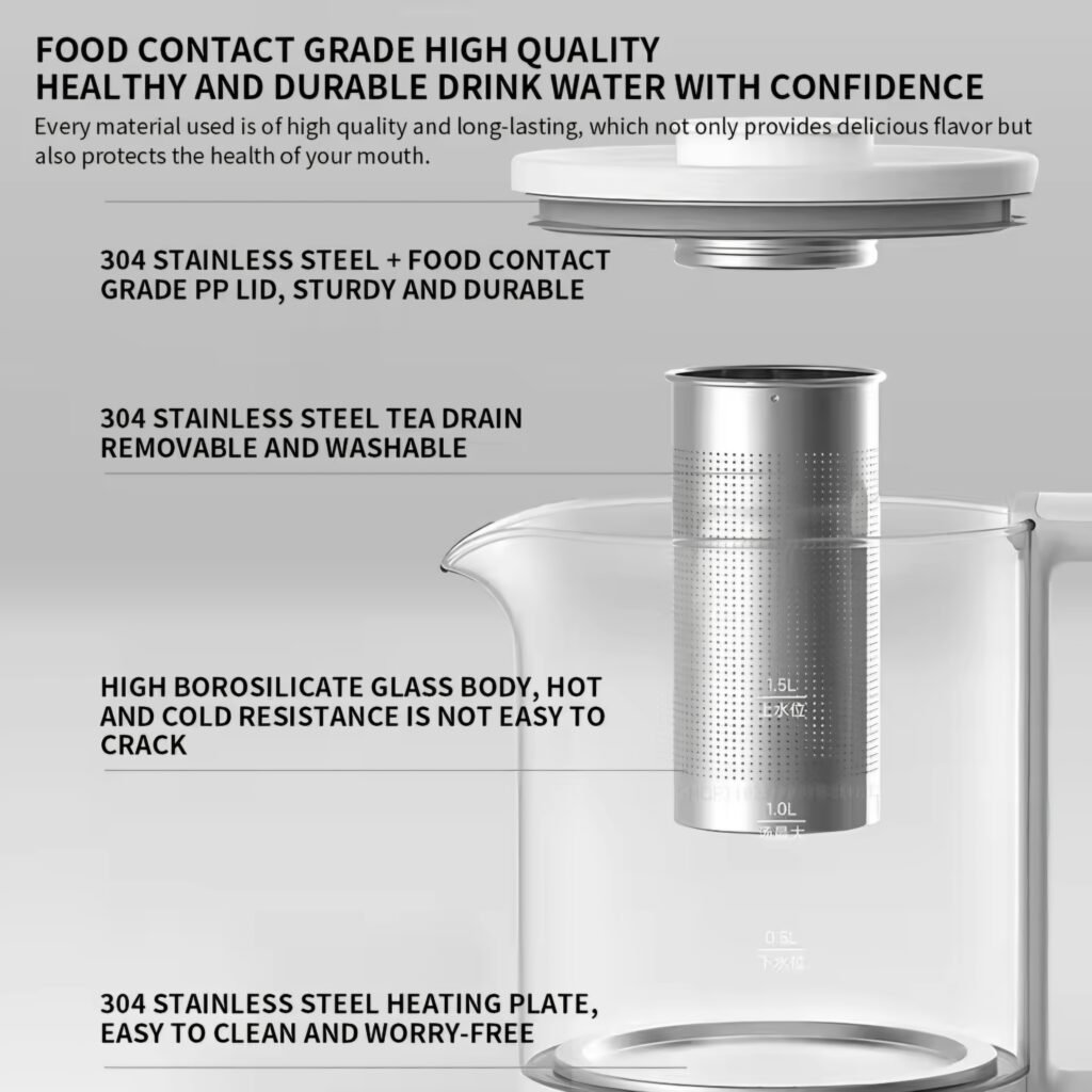 Xiaomi Mijia N1 Health Pot Review: 304 stainless steel tea infuser and borosilicate glass quality.
