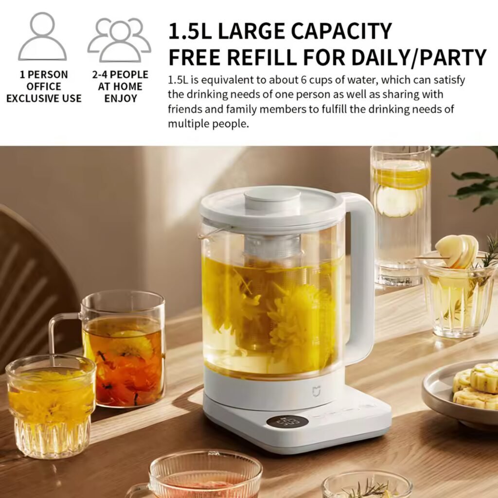 Xiaomi Mijia N1 Health Pot Review: 1.5L large capacity glass kettle brewing fresh flower tea.