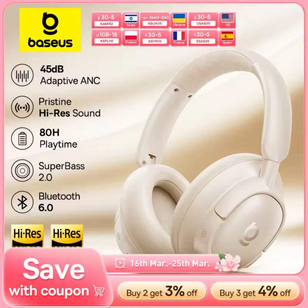 Main product image for the Baseus Bowie H1s Review, showing the over-ear wireless design