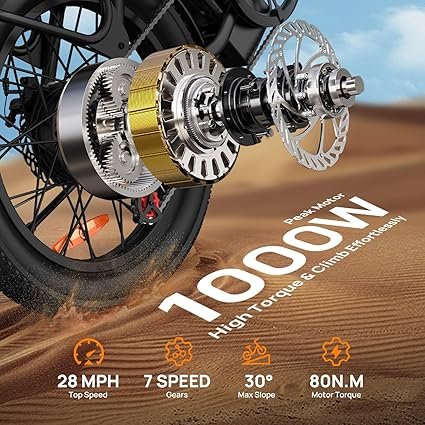 URLIFE E20 1000W high torque motor with 28 MPH top speed and 7 speed gears