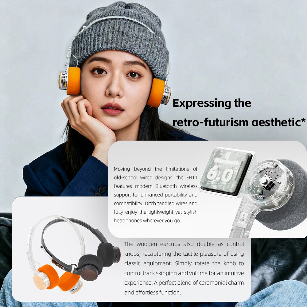 FiiO EH11 Review showing retro aesthetic design with orange ear pads