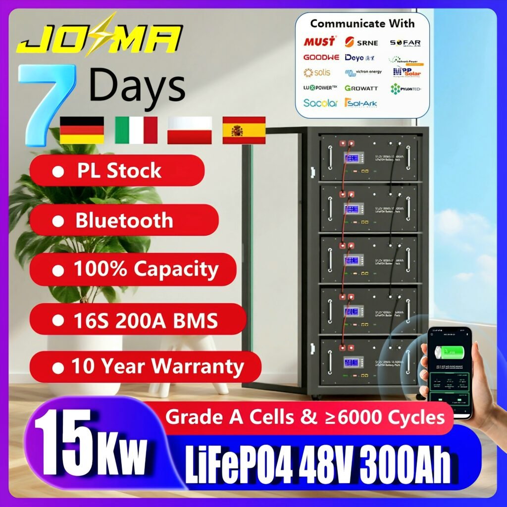 JOMA 48V 300Ah LiFePO4 Battery solar storage rack with 16S 200A BMS
