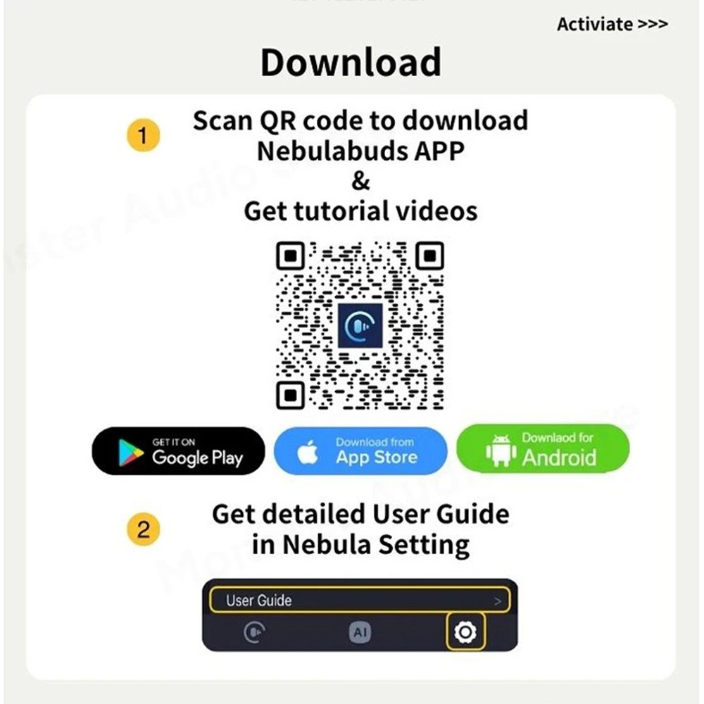 Lenovo GT100 Nebulabuds App download QR code and user guide setup