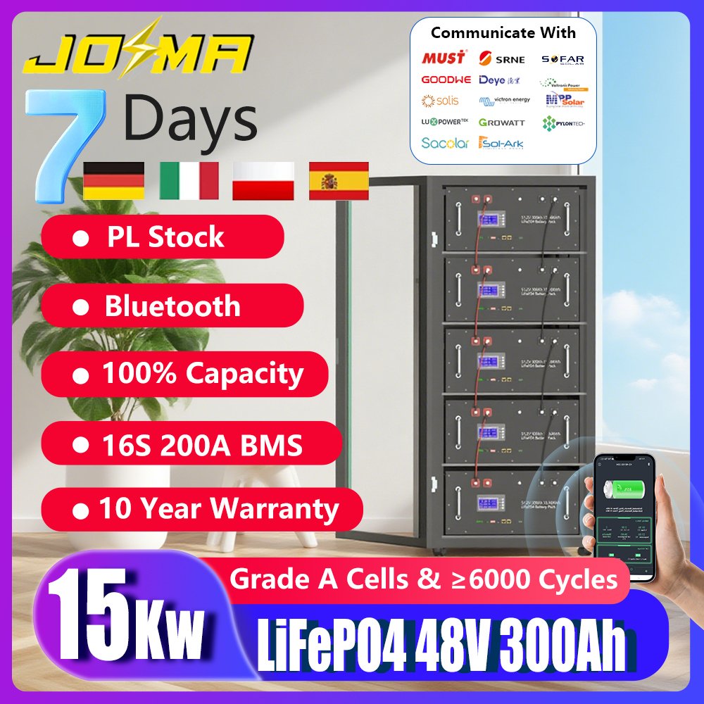 JOMA 48V 300Ah LiFePO4 Battery solar storage rack with 16S 200A BMS