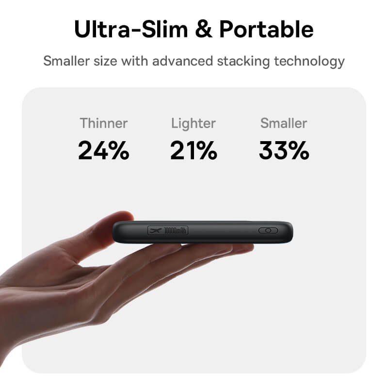 Baseus 10000mAh 22.5W ultra slim and portable power bank thickness comparison
