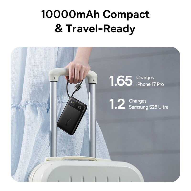 Baseus 10000mAh 22.5W compact travel ready portable charger for international travel
