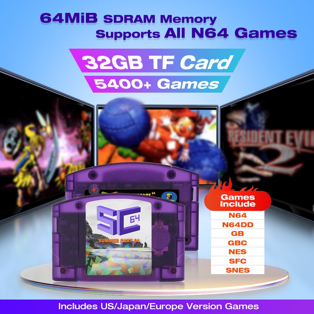EPICJOY SummerCart 64 storage details with 32GB TF card and 5400 plus games