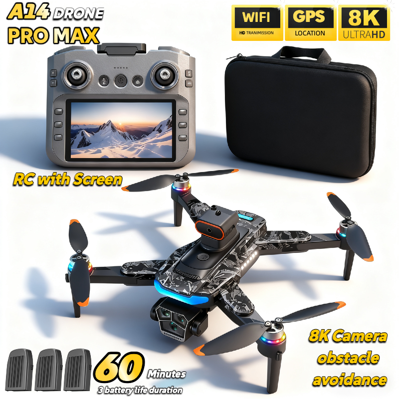 A14 Pro Max Drone Review 8K GPS drone with screen remote and carrying case