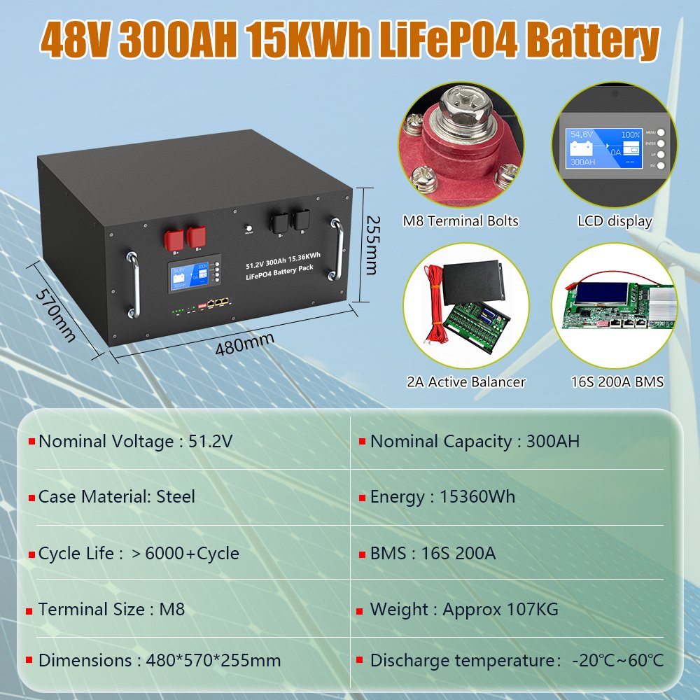 JOMA 48V 300Ah 15kWh LiFePO4 battery detailed technical data sheet