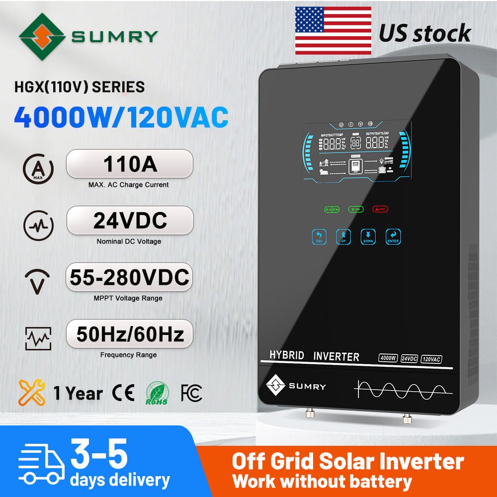 Sumry HGX 4000W 120V hybrid inverter with 110A maximum AC charge current and fast delivery
