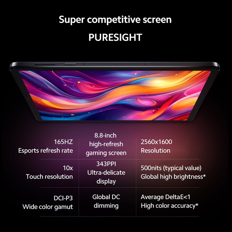 Lenovo Legion Y700 2025 PureSight display with 165Hz refresh rate showing vibrant colors on the screen.