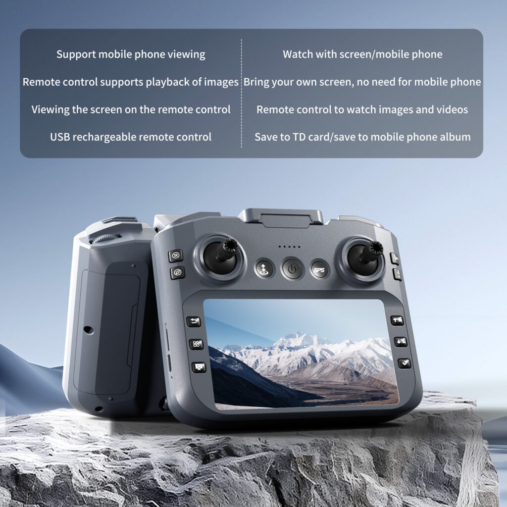 Detailed view of the Lenovo XT606 professional remote controller featuring a large built-in screen and USB rechargeable battery.