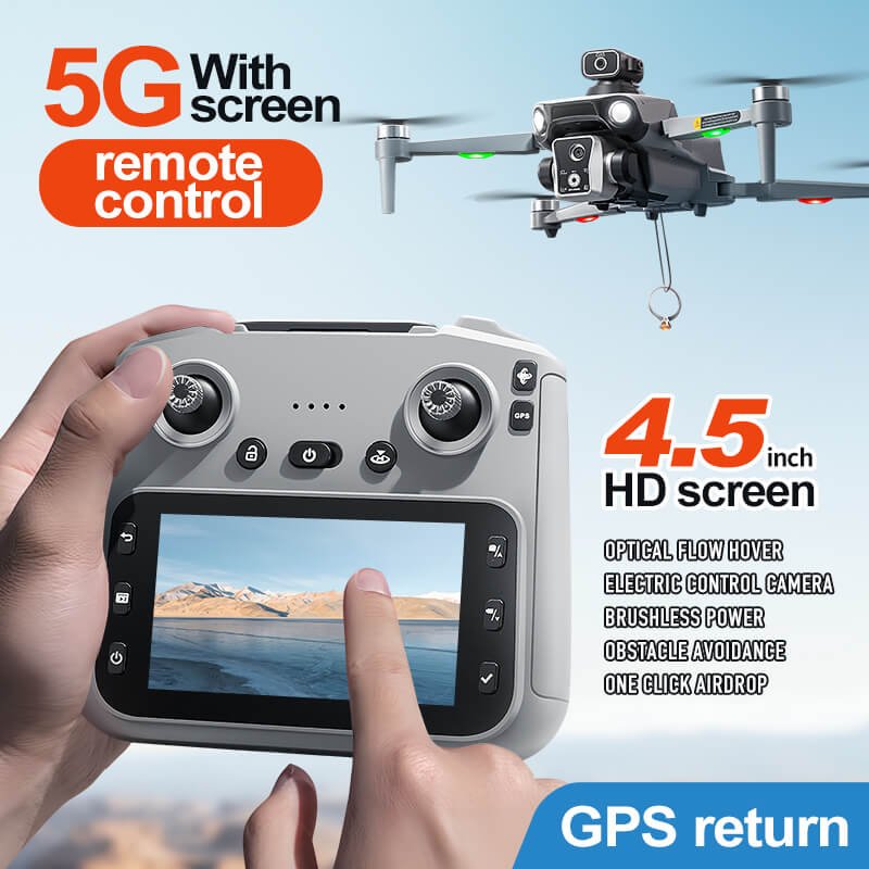 K19 MAX GPS drone remote controller featuring a 4.5 inch HD built-in screen with 5G transmission and GPS return home function.