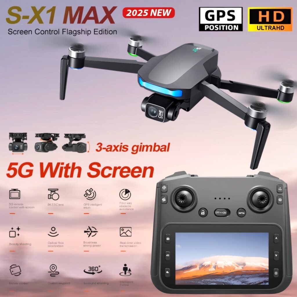 S-X1 MAX GPS Drone with professional 3-axis gimbal and 5G screen remote control for aerial photography