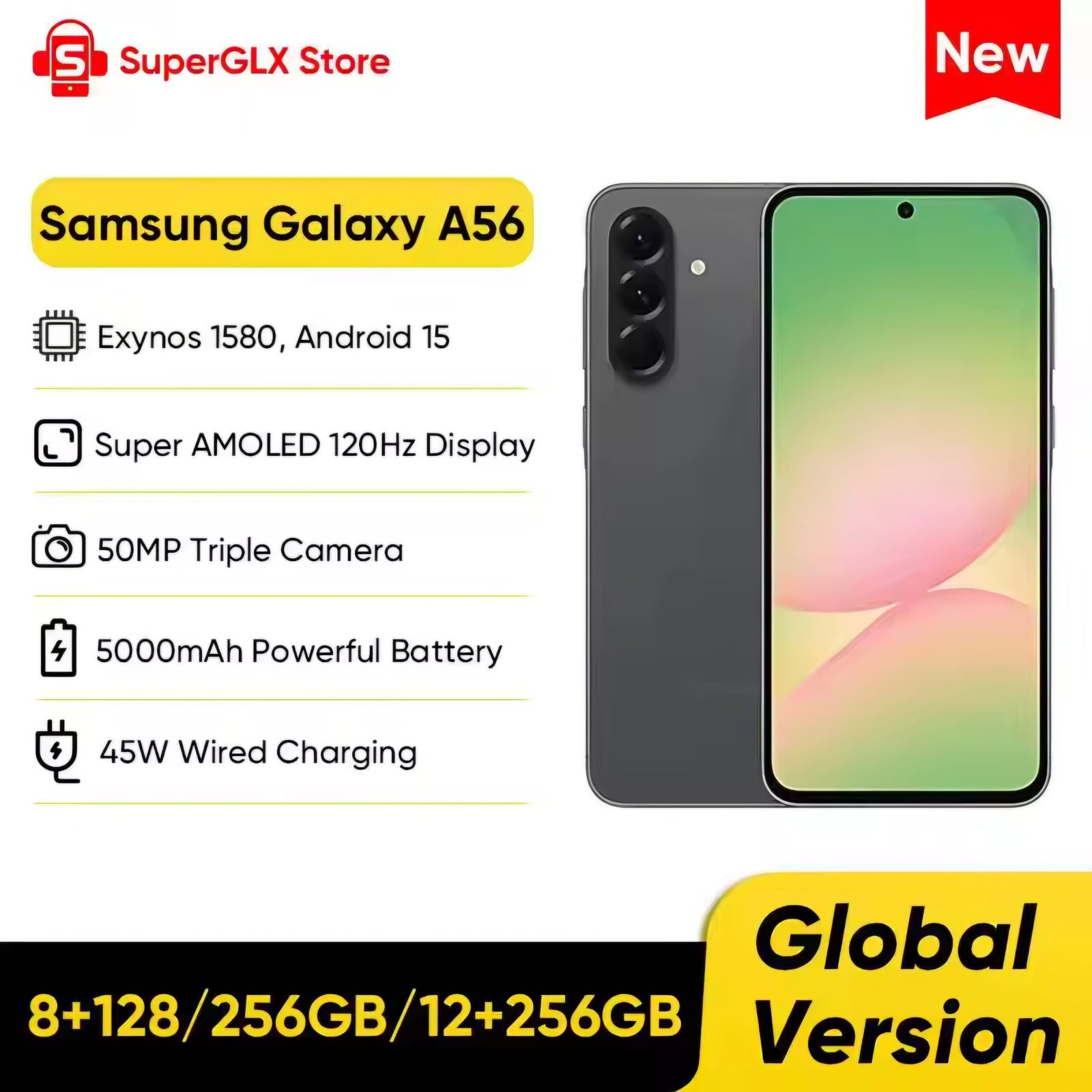 Samsung Galaxy A56 5G smartphone with Exynos 1580 processor and Super AMOLED display on AliExpress sale