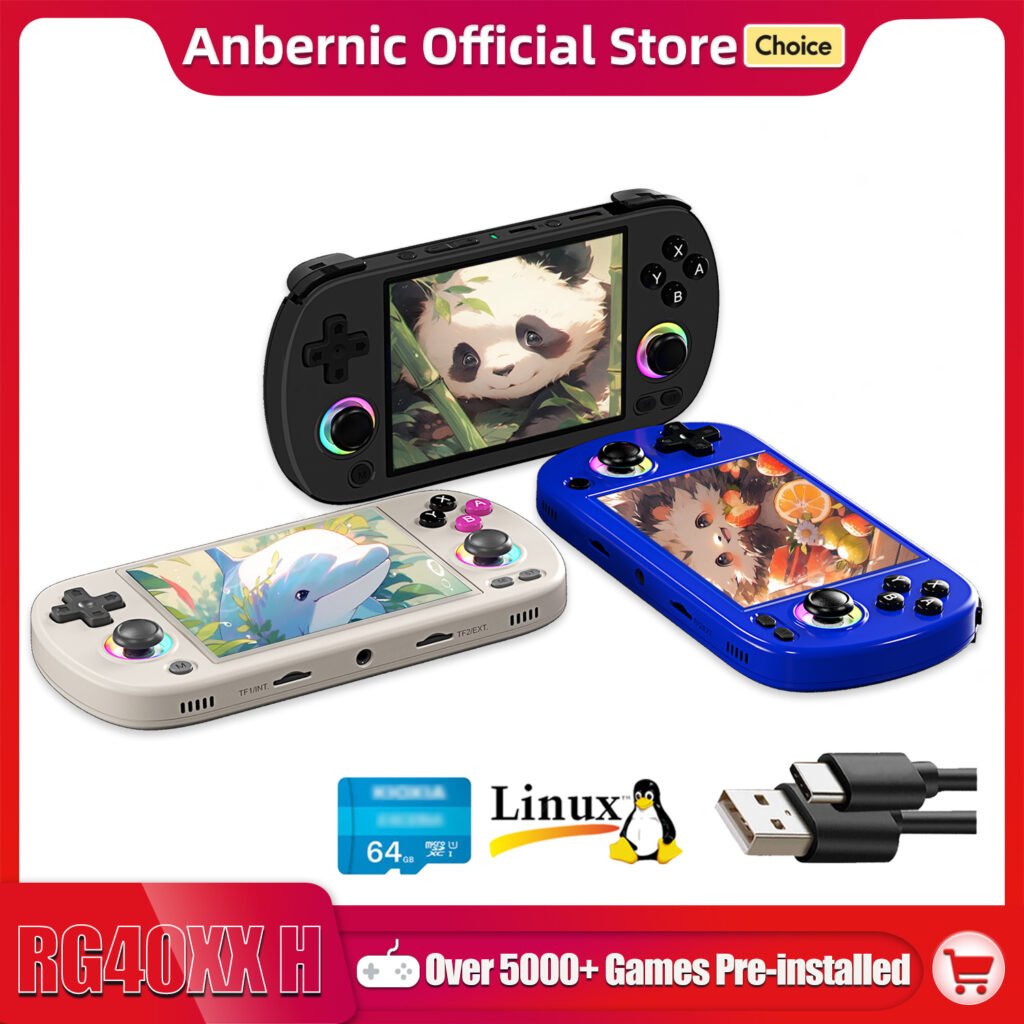 Anbernic RG40XX H horizontal retro portable game console with dual analog sticks and Linux OS