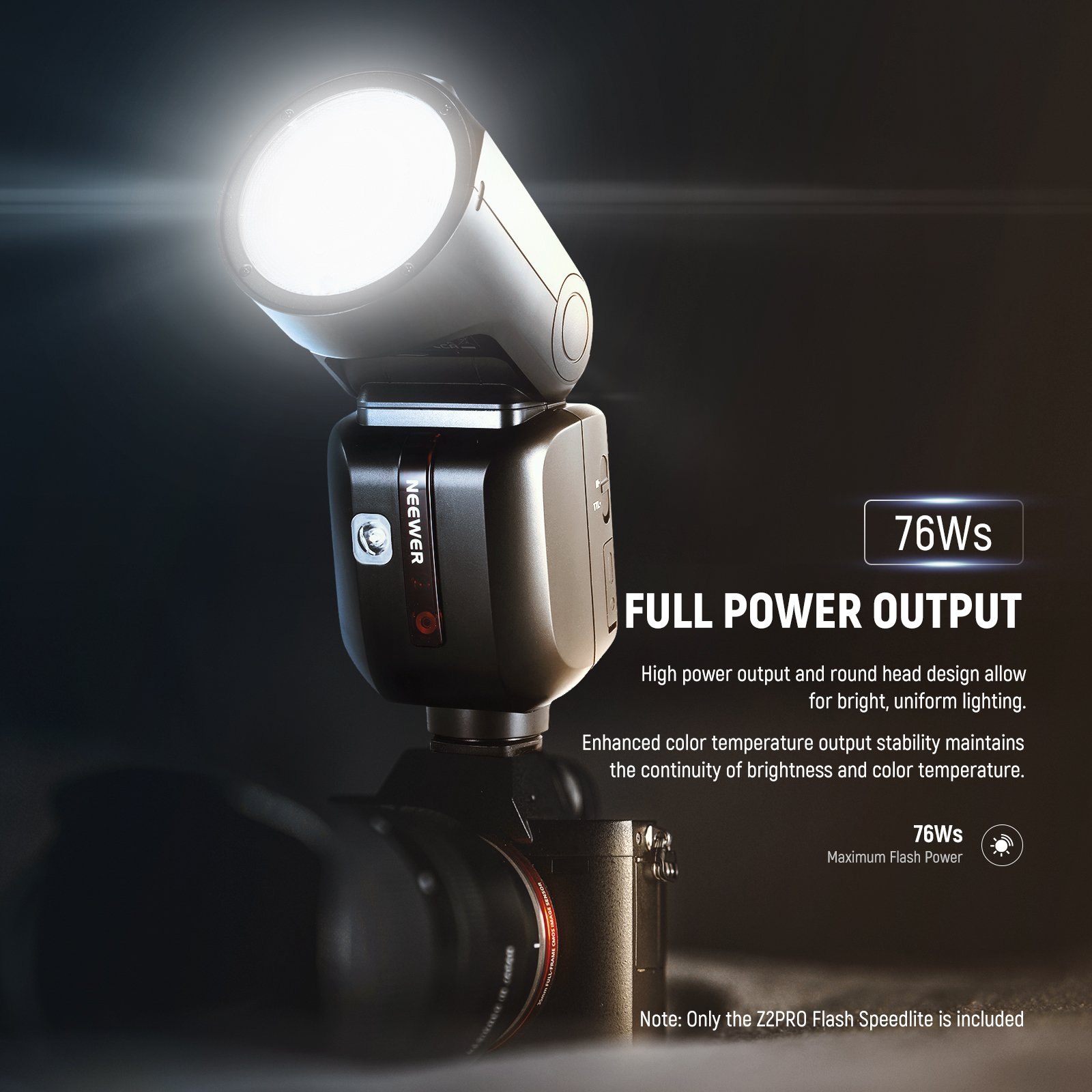 NEEWER Z2 Pro round head TTL flash with bright light output during a studio setup