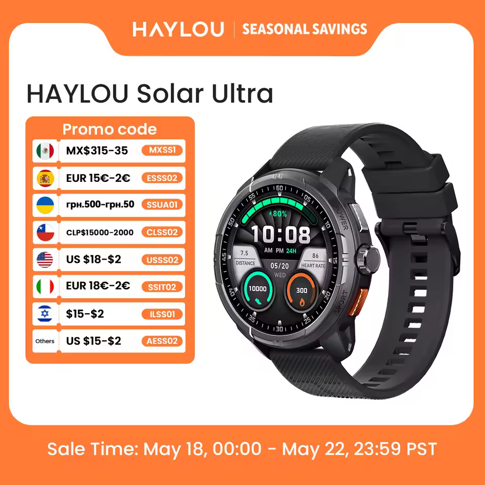 Haylou Solar Ultra GPS smartwatch with a rugged frame and built-in tracking, an advanced option for the best budget AMOLED smartwatch 2025