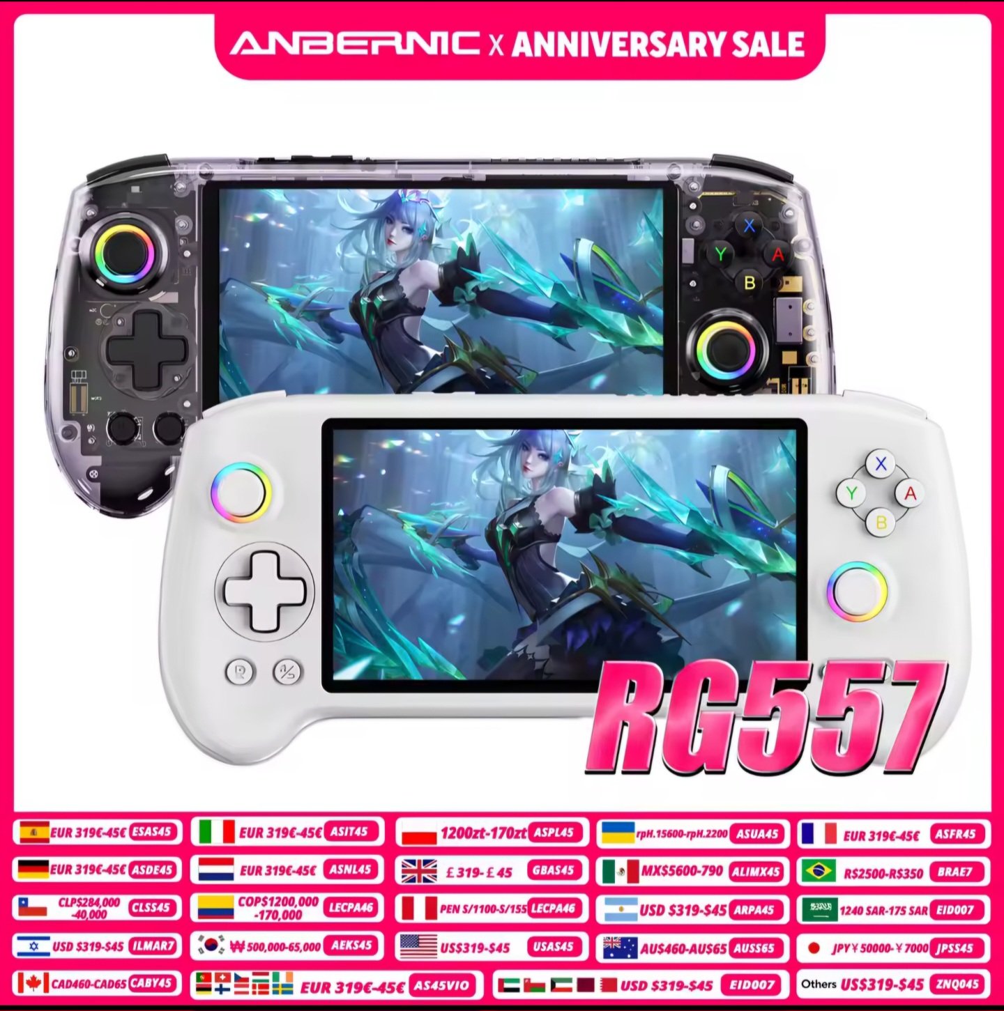 Anbernic RG557 with a 1080p AMOLED display, providing vibrant visuals in the best android handheld gaming console 2025 lineup.