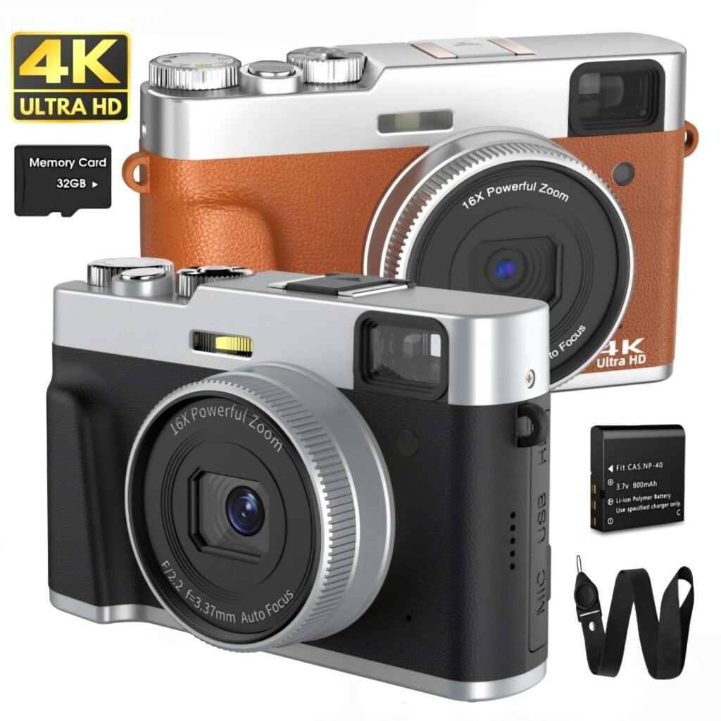 4K Vintage Style Digital Camera - the best vlogging camera 2025 for street photography and YouTube content creation