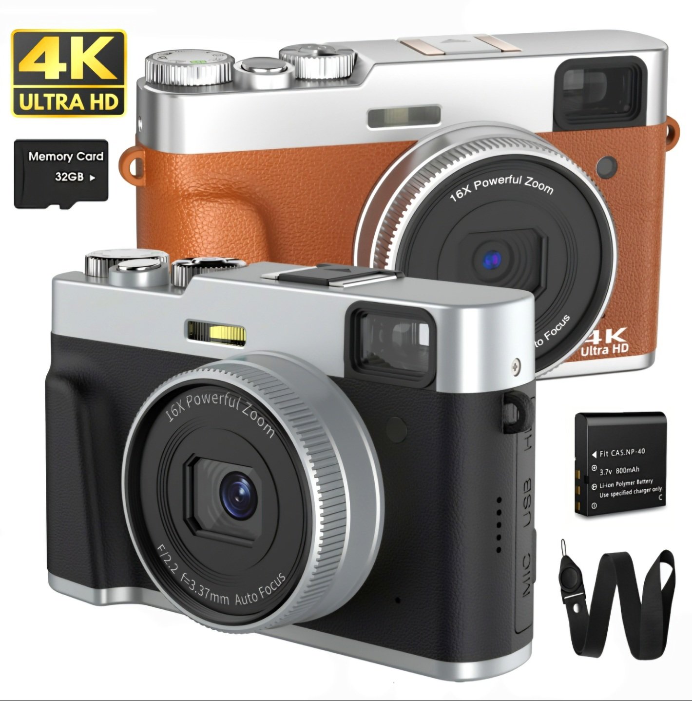 Premium 4K vintage style digital camera with a retro leather design, a top pick for the best vlogging camera 2025.