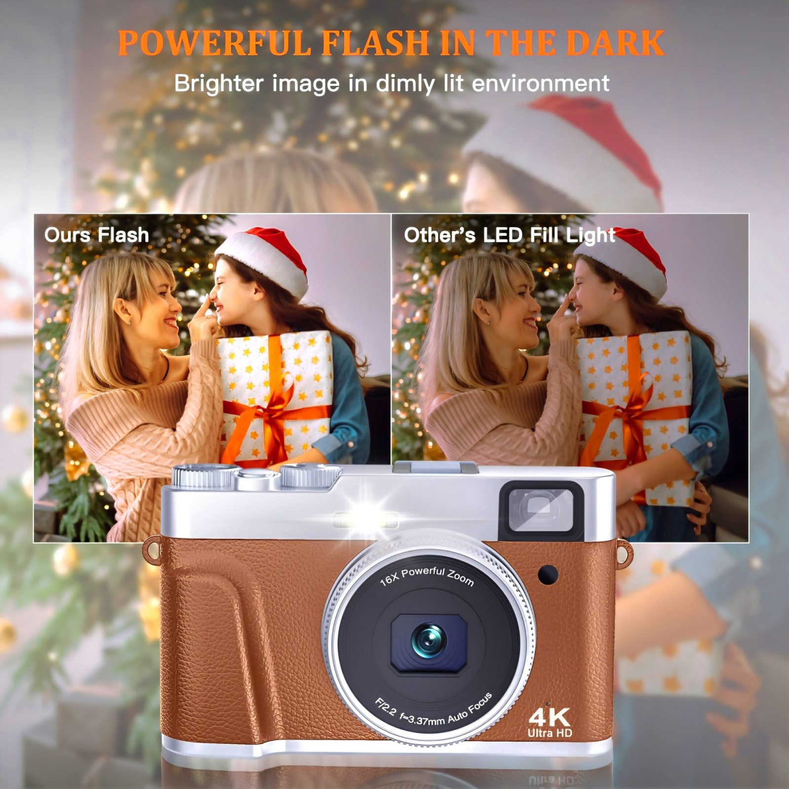 Comparison of powerful flash performance in dimly lit environments for the 4K Vintage Style Digital Camera, a key feature of the best vlogging camera 2025