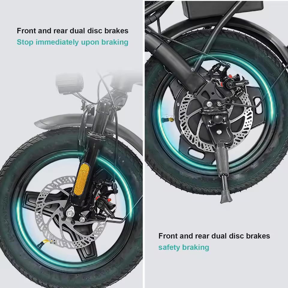 City E-bike T5 front and rear dual disc brakes for immediate safe braking