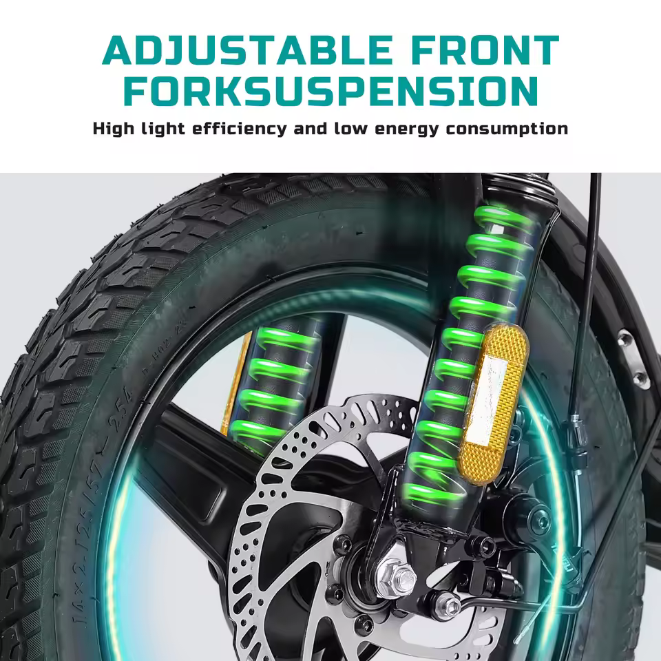City E-bike T5 adjustable front fork suspension to absorb road bumps