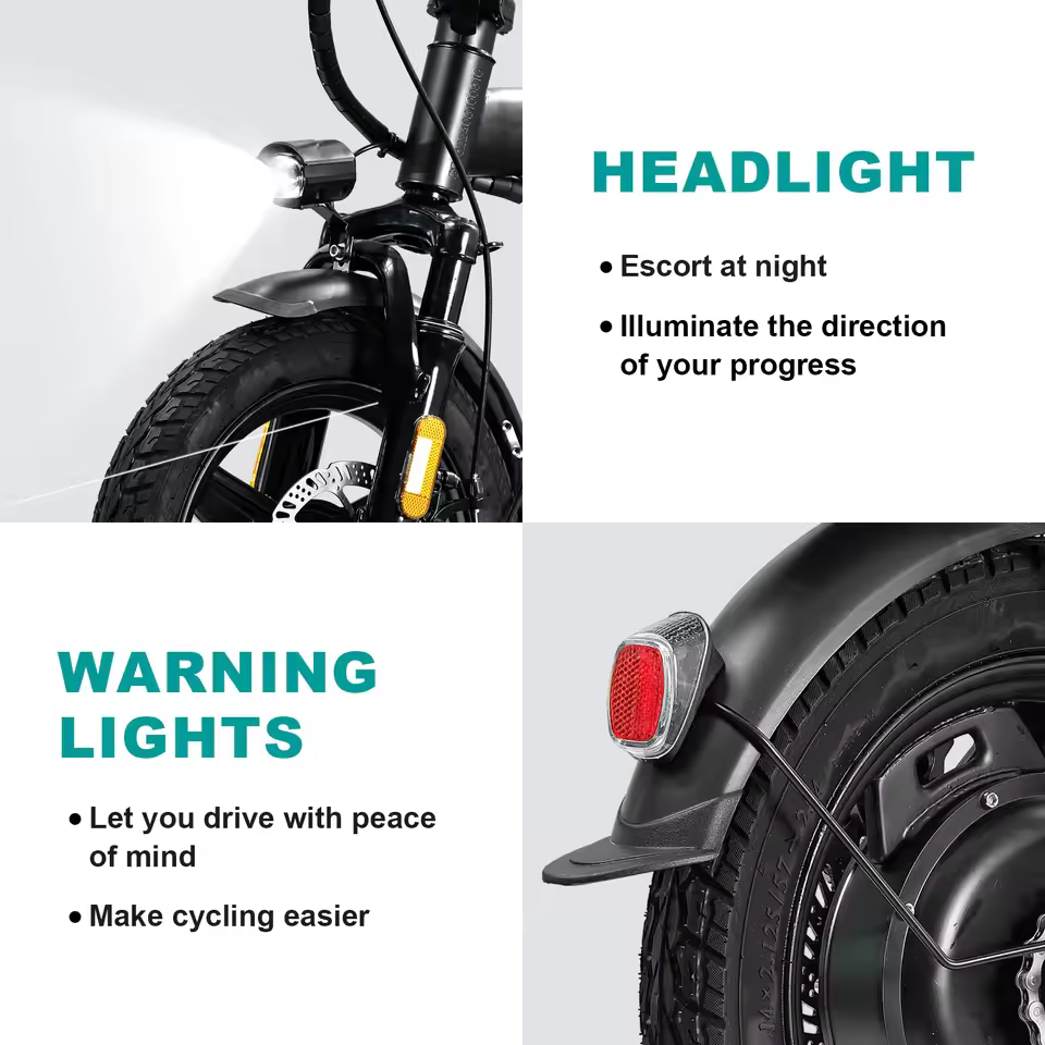 City E-bike T5 high efficiency headlight and rear warning lights for night riding