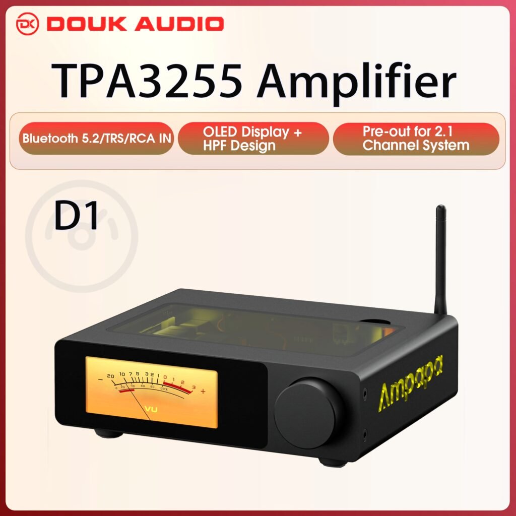 Ampapa D1 Amplifier TPA3255 HiFi Stereo Bluetooth 5.2 Amplifier with digital VU meter