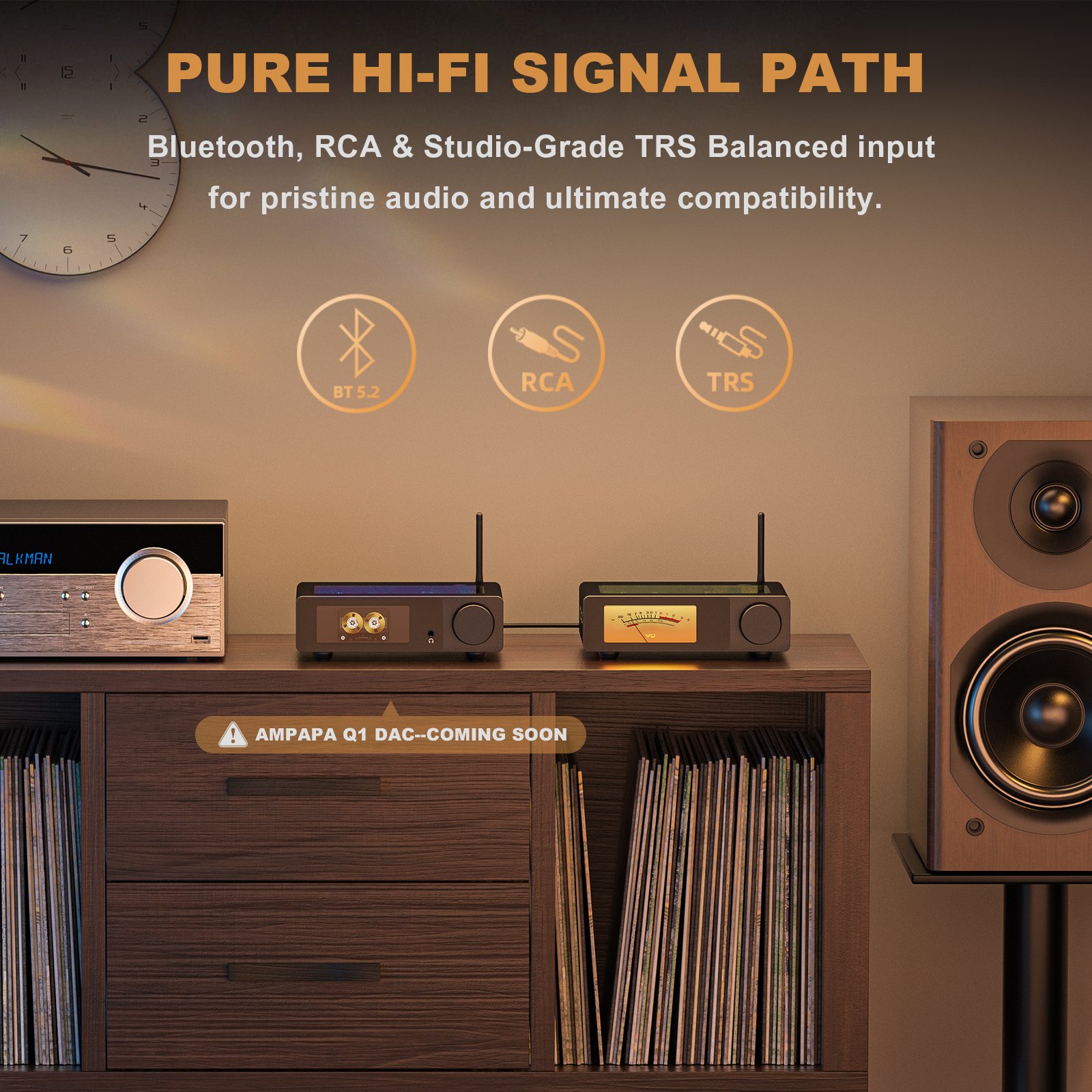 Ampapa D1 Amplifier pure HiFi signal path with Bluetooth and studio grade TRS balanced inputs