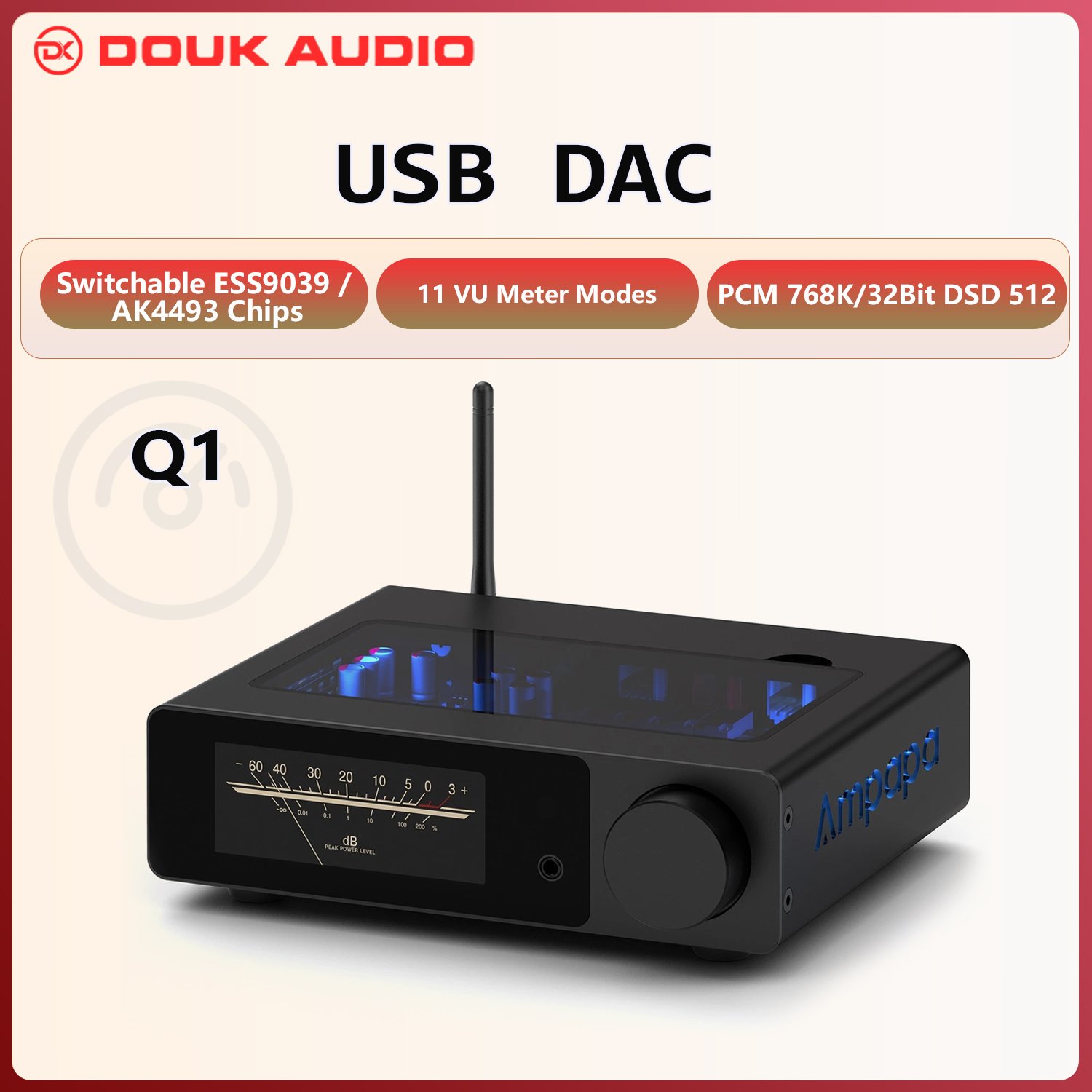 Ampapa Q1 USB DAC with switchable ESS9039 AK4493 chips for high resolution audio comparison