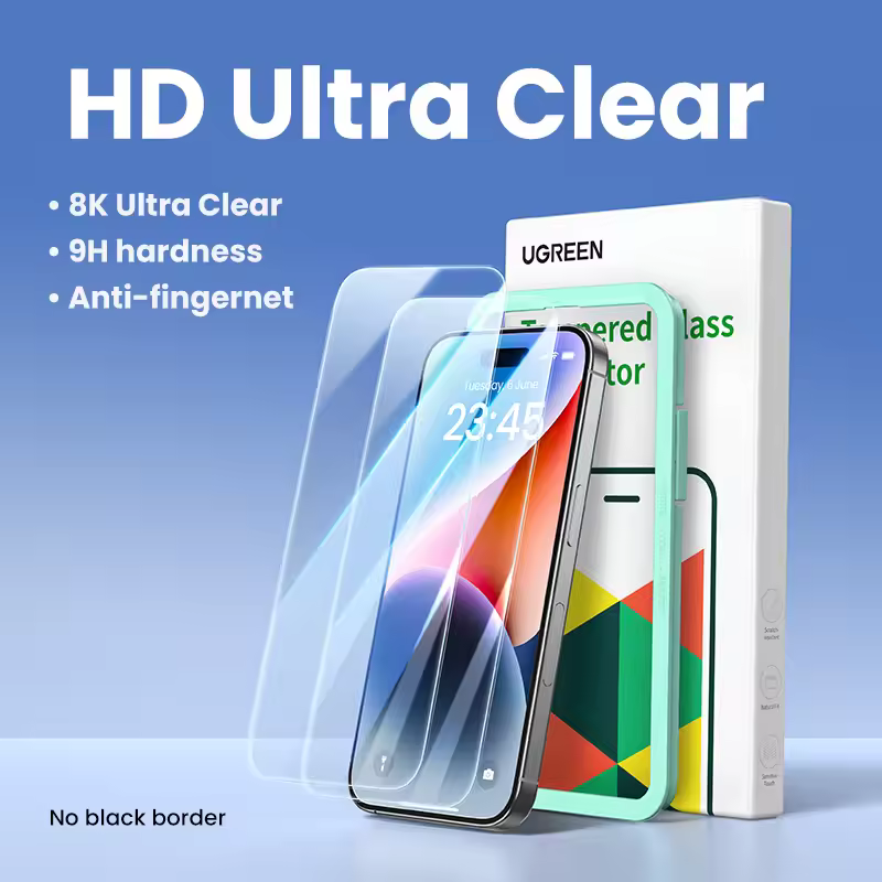 UGREEN iPhone 17 Protector HD Ultra Clear tempered glass with 9H hardness and easy installation frame