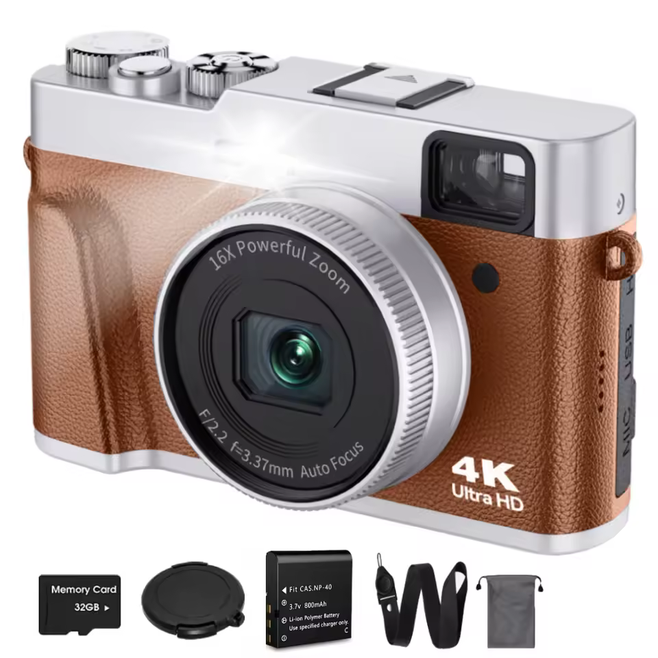 Brown and silver best vlogging camera 2025 model with retro aesthetic for influencers