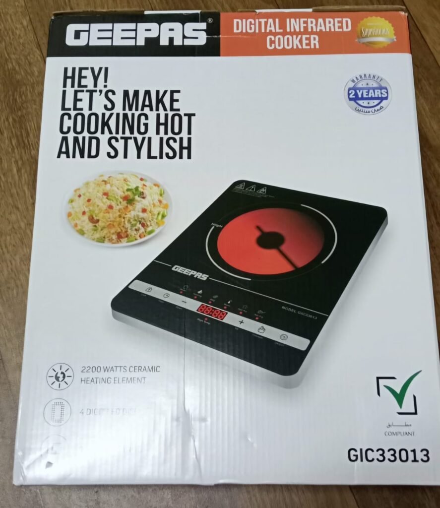 Geepas GIC33013 Digital Infrared Cooker with 2200W ceramic heating and 2 year warranty