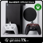 GameSir G7 Pro wired and WUCHANG wireless Xbox gaming controllers next to Series X and S consoles