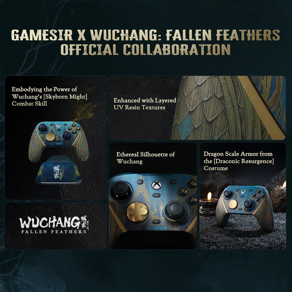 Official collaboration between GameSir and WUCHANG Fallen Feathers for premium artistic gamepads