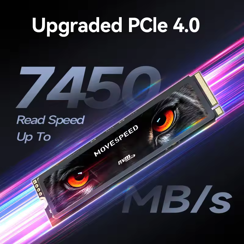 Upgraded PCIe 4.0 interface showing 7450MB/s read speed for ps5 ssd upgrade