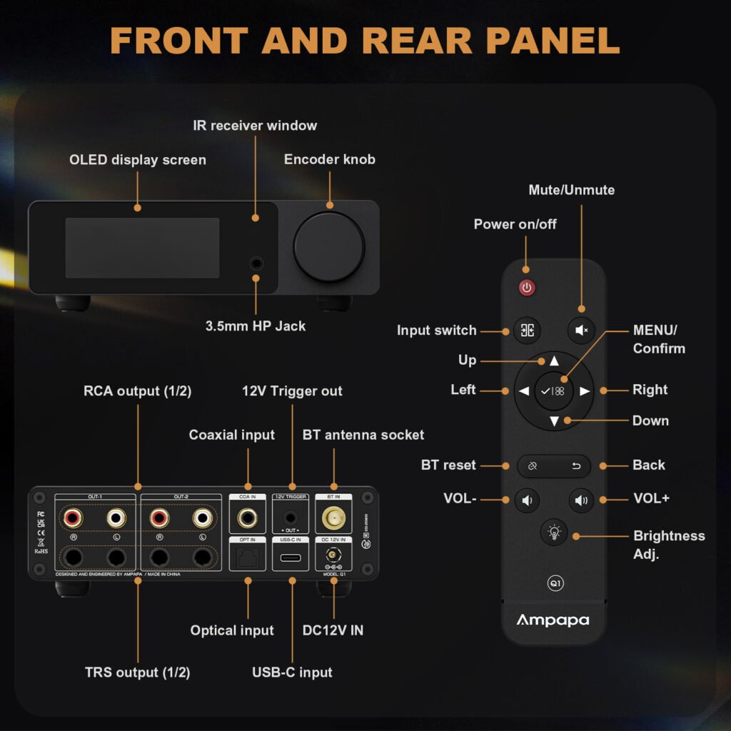 Audio device front and rear panel