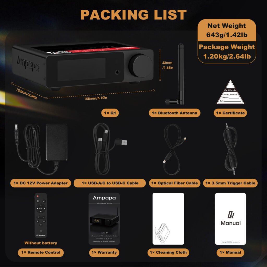 Product packing list with components