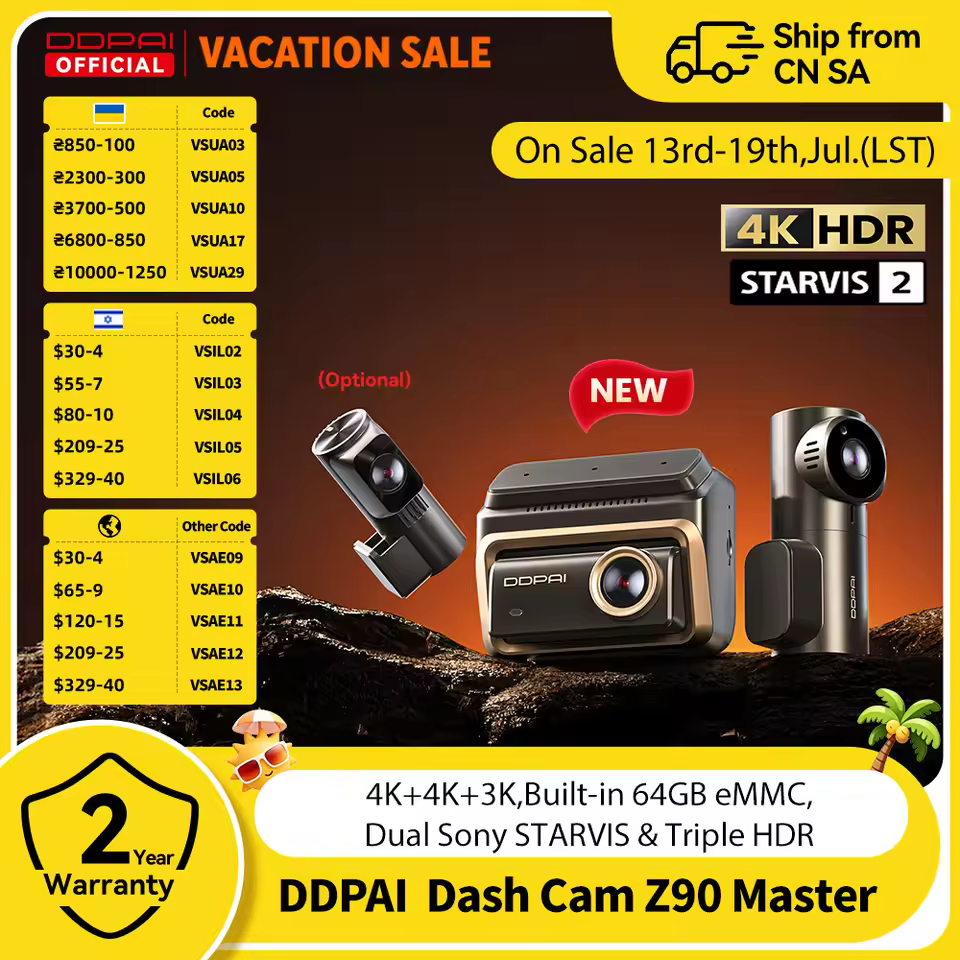 DDPAI Z90 Master 4K dual dash cam official vacation sale banner with 2-year warranty